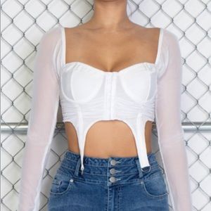 NWT white crop top w/ sheer arms